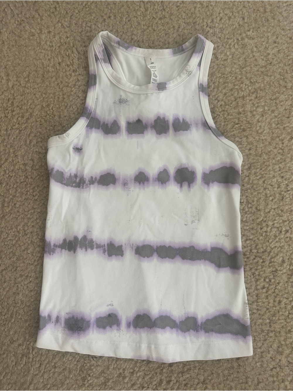Lululemon White Racerback Tank Top with Lavender Tie-Dye